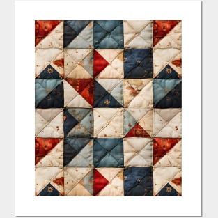 Retro Geometric Distressed Patchwork Quilt Pattern Posters and Art